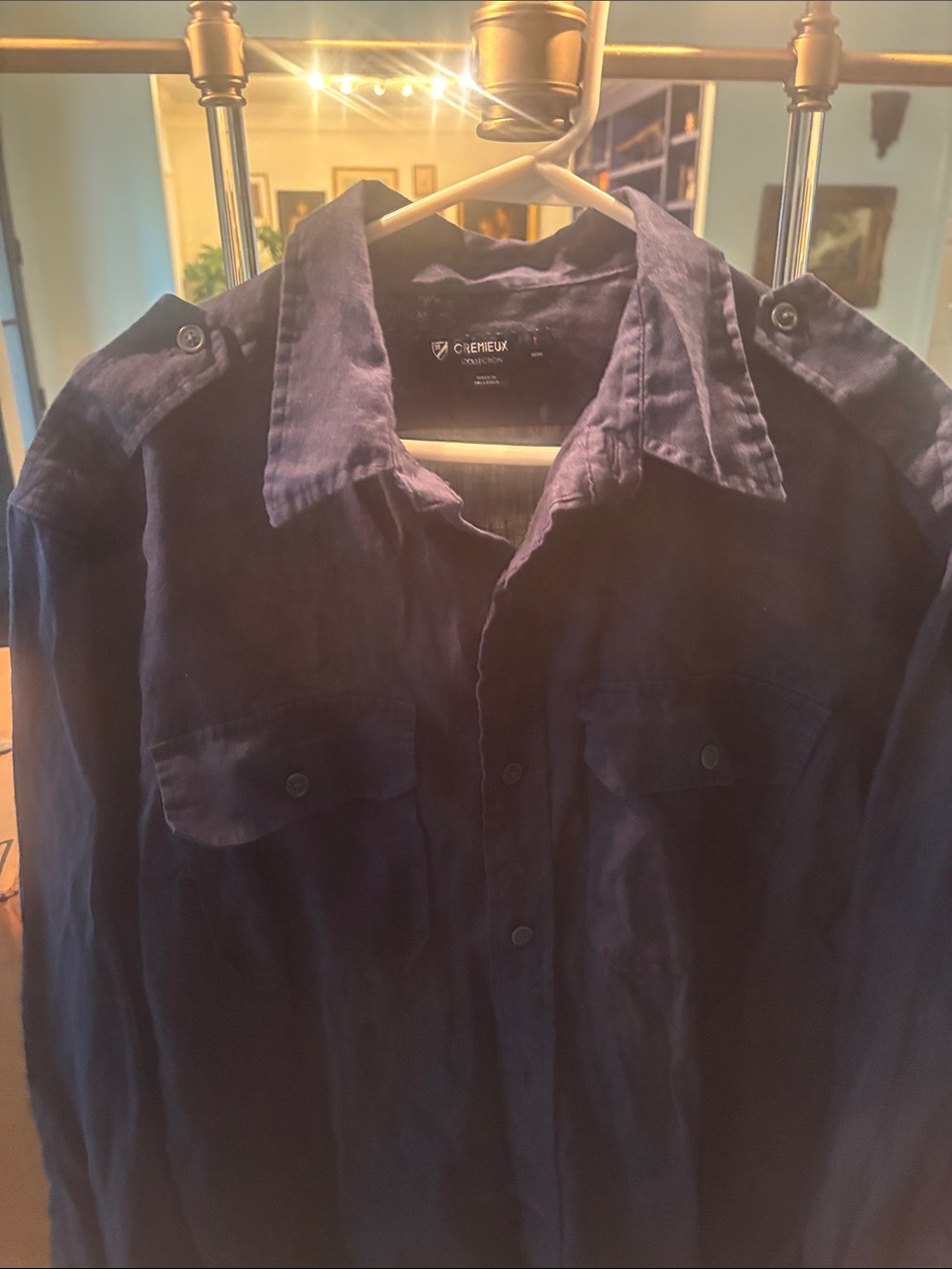 Daniel Cremieux Navy Blue Linen Casual Button-Down Shirt